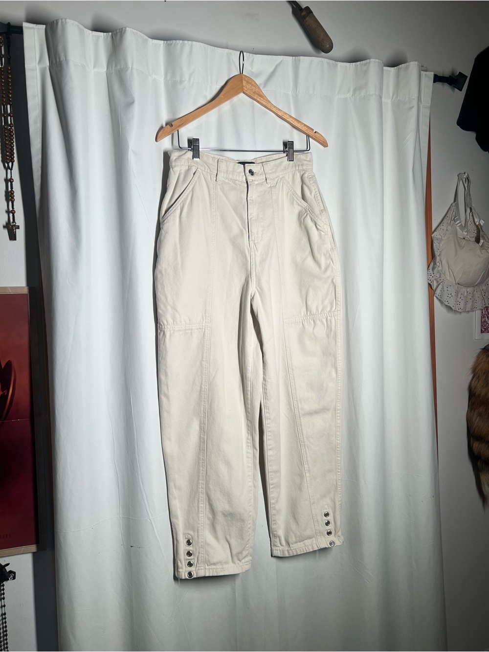 ASOS Cream Wide-Leg Utility Pants